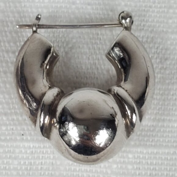 Vintage Chunky Huggie Hoop Hollow Earrings Silver 925 - Picture 8 of 9